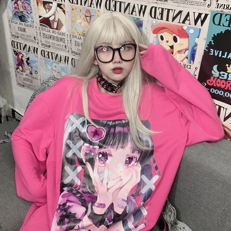2021 New Korean Fashion Style Hip Hop Cartoon Printed Japanese Kawaii Pink Long Sleeve Pullover Hoodie Women's Thin Loose Top
2021 New Korean Fashion Style Hip Hop Cartoon Printed Japanese Kawaii Pink Long Sleeve Pullover Hoodie Women's Thin Loose Top