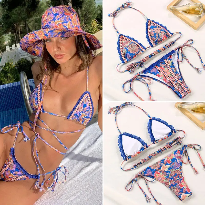 2021 Vintage Print Bikini Female Handwork Small Ruffle Swimming Suit For Women Swimwear High Cut Bikini Set String
2021 Vintage Print Bikini Female Handwork Small Ruffle Swimming Suit For Women Swimwear High Cut Bikini Set String