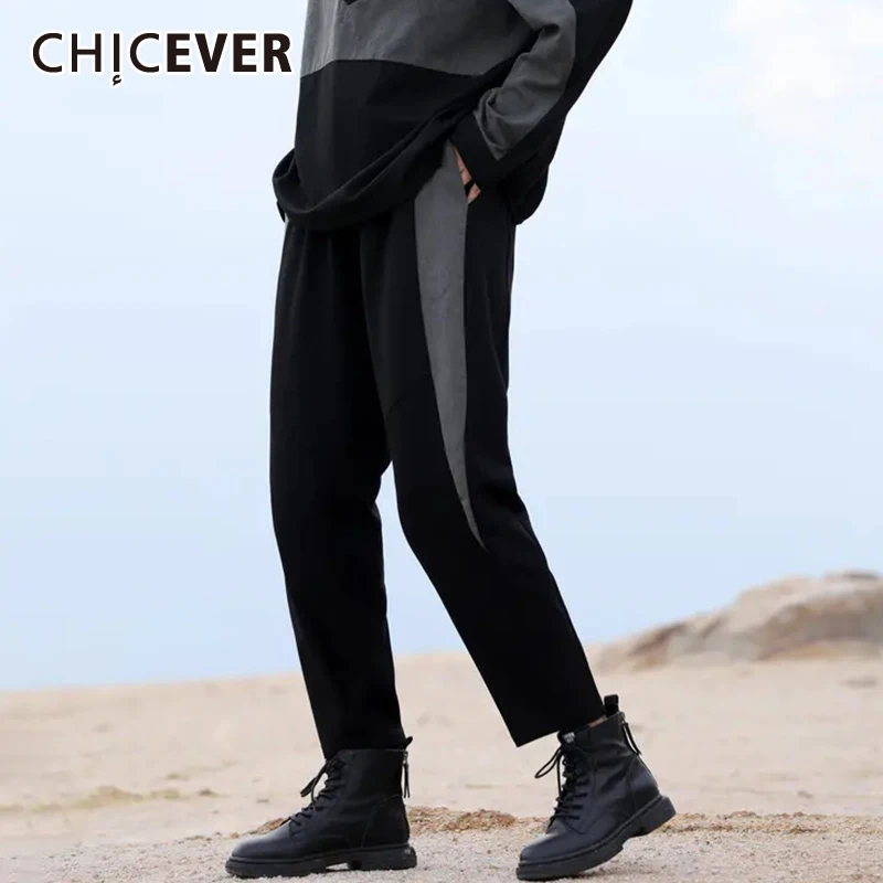 

CHICEVER повседневные брюки для женщин с эластичной резинкой на талии, Цветные Лоскутные карманы, длинные узкие брюки для женщин, 2021 осенняя оде...
