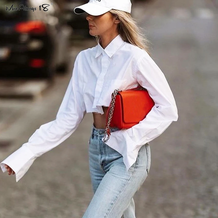 Mnealways18 Streetwear White Cropped Blouse Women Long Sleeve Cotton Shirt Turn Down Collar Spring Casual Tops Button Irregular
Mnealways18 Streetwear White Cropped Blouse Women Long Sleeve Cotton Shirt Turn Down Collar Spring Casual Tops Button Irregular