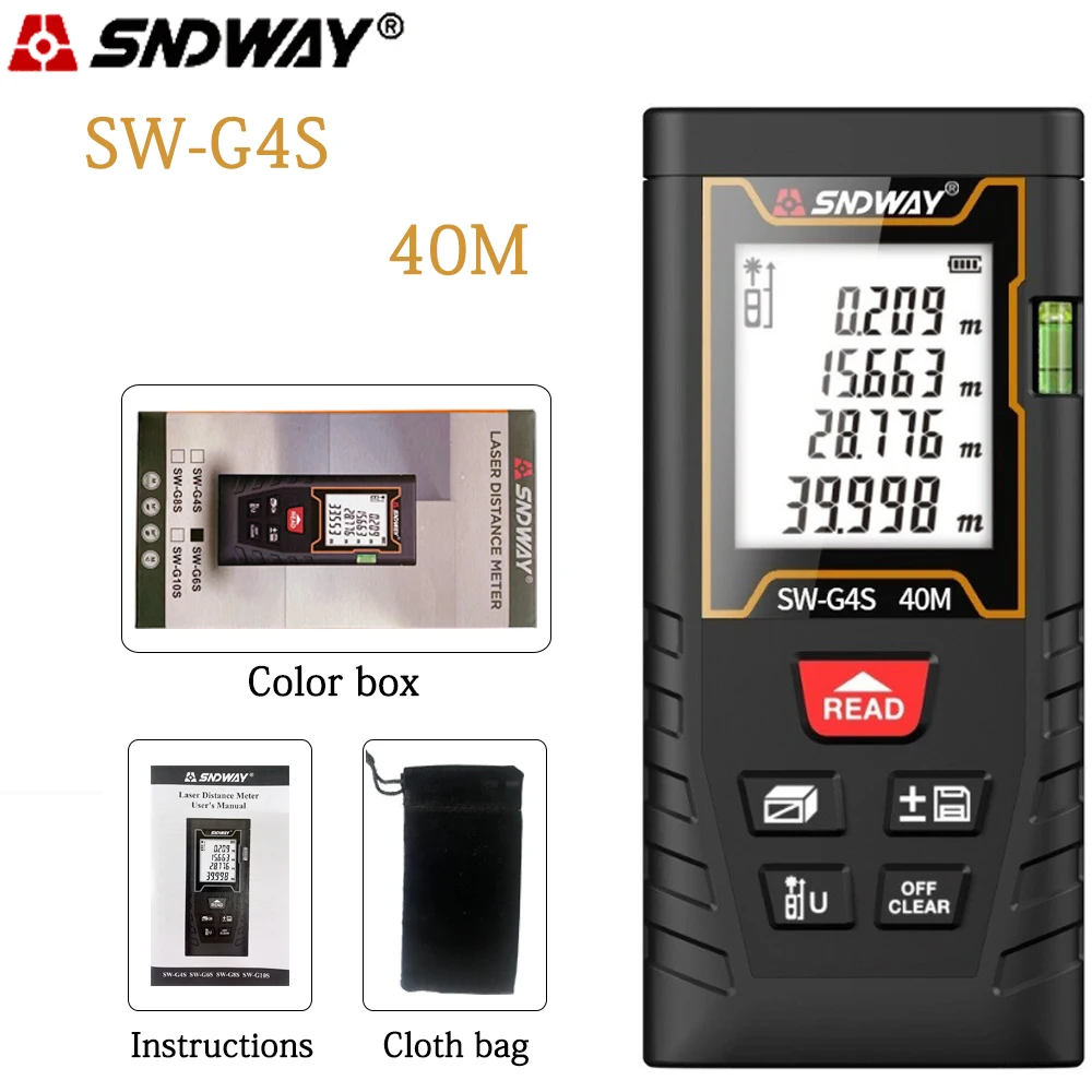 SNDWAY Laser Distance Meter 120M 100M 80M 60M 40M Laser Range Finder rangefinder metro trena laser tape measure ruler tool
SNDWAY Laser Distance Meter 120M 100M 80M 60M 40M Laser Range Finder rangefinder metro trena laser tape measure ruler tool