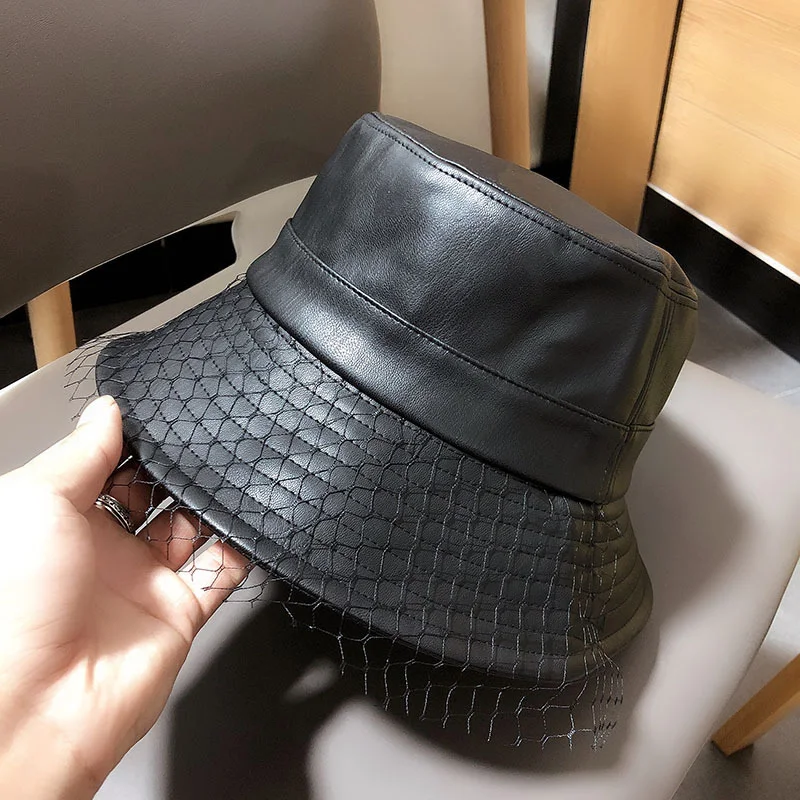 2021 New Bucket Hat Faux Leather Bucket Hats PU Solid Top Women's Fashion Bucket Cap Panama Fisherman Caps Elegant Net Yarn
2021 New Bucket Hat Faux Leather Bucket Hats PU Solid Top Women's Fashion Bucket Cap Panama Fisherman Caps Elegant Net Yarn