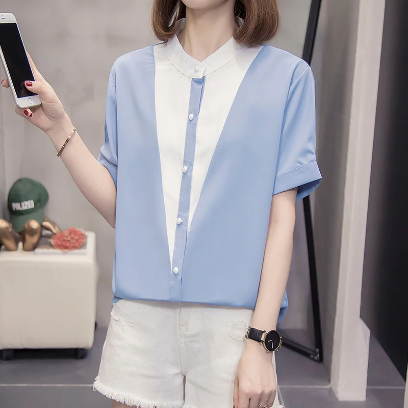 XL-4XL Plus Size Summer Women Blouse Patchwork Chiffon Shirt Short Sleeves Single Breasted Shirts Womens Casual Loose Tops 
XL-4XL Plus Size Summer Women Blouse Patchwork Chiffon Shirt Short Sleeves Single Breasted Shirts Womens Casual Loose Tops