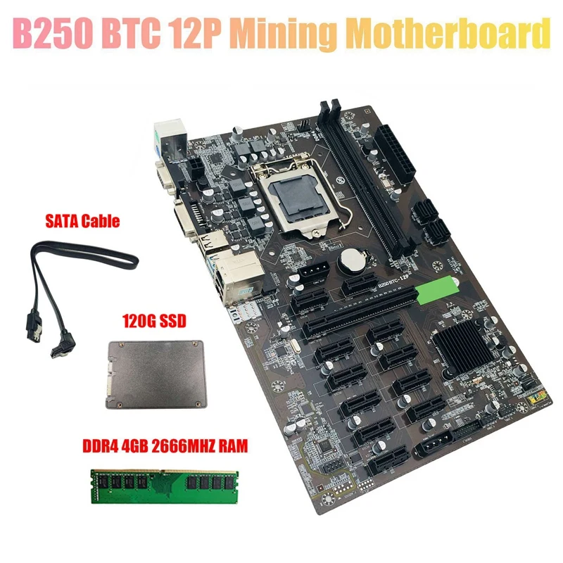 Материнская плата для майнинга B250 BTC с SATA 120G SSD + DDR4 4 Гб 2666 МГц ОЗУ + кабель LGA 1151 12x, слот для графической карты для майнинга BTC
Материнская плата для майнинга B250 BTC с SATA 120G SSD + DDR4 4 Гб 2666 МГц ОЗУ + кабель LGA 1151 12x, слот для графической карты для майнинга BTC