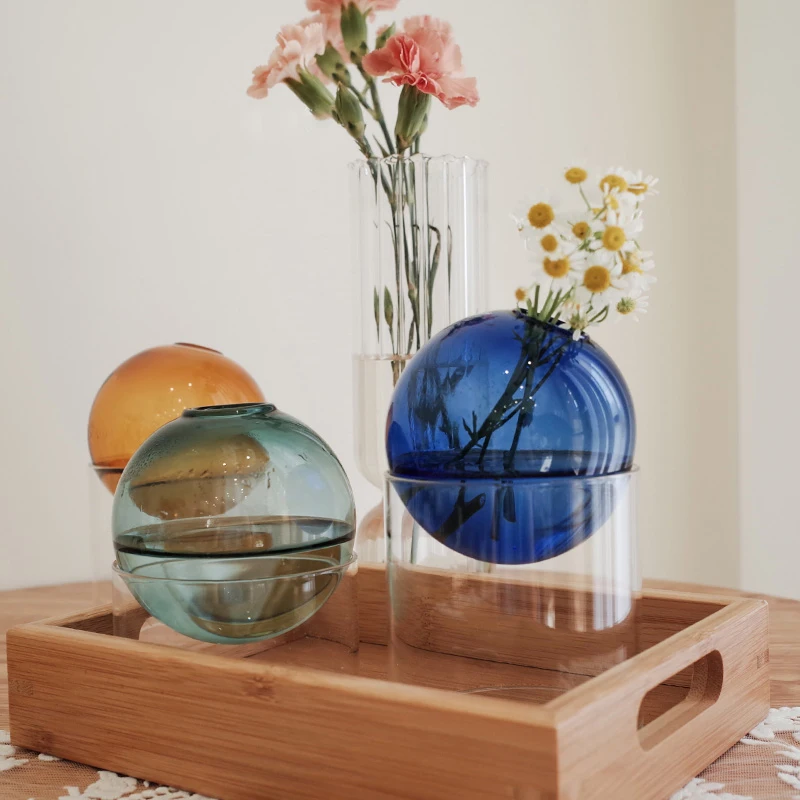 Стеклянная ваза в стиле INS цветная круглая для гидропоники домашний декор