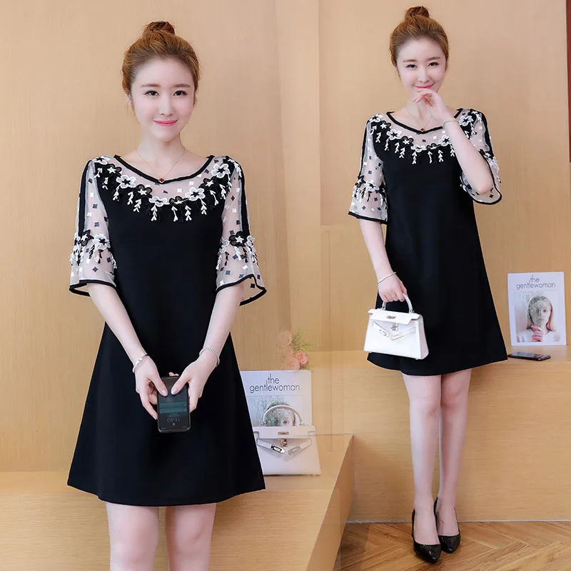 Lugentolo Women's Dress Lace Print Plus Size Summer Solid Party Elegant Fashion Flower Thin Short Sleeve | Женская одежда