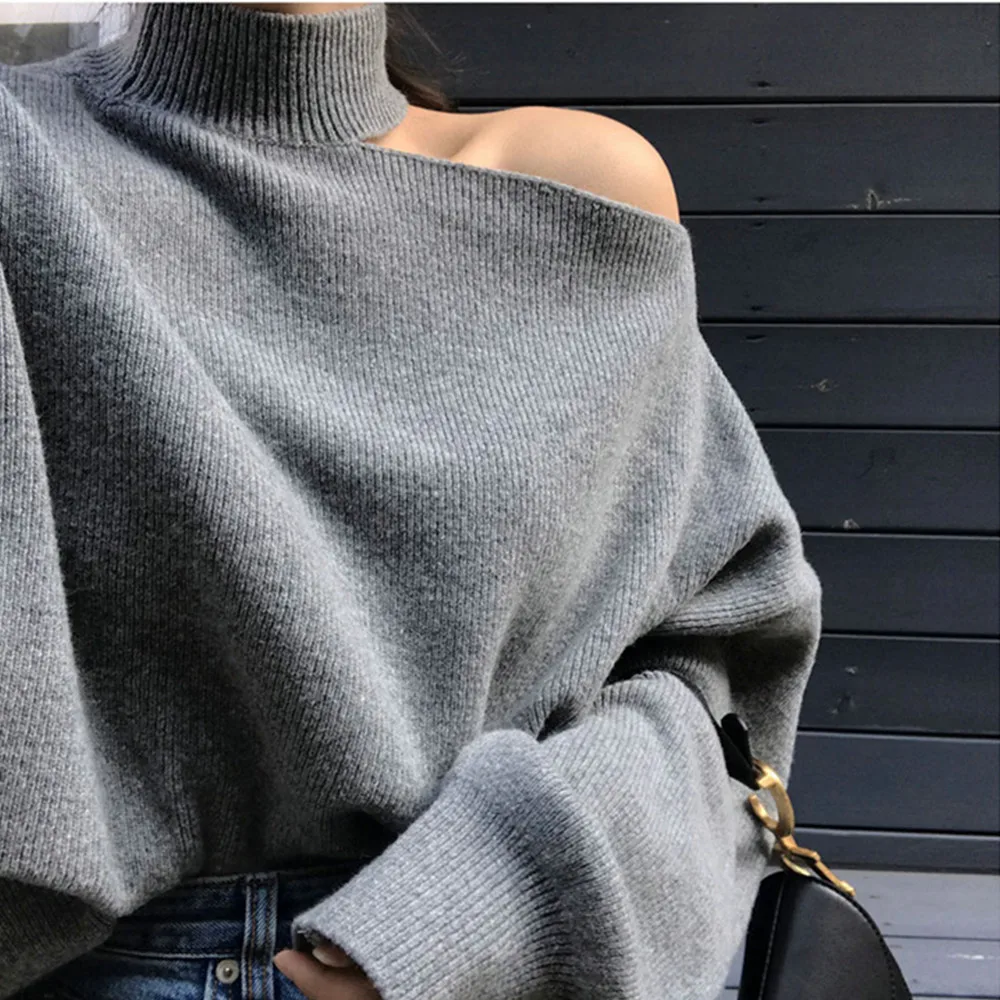 Korean Temperament Elegant Design ThickenTurtleneck Sweaters Ladies Sexy hollow Off-the-shoulder Knitted Pullover Loose sweater
Korean Temperament Elegant Design ThickenTurtleneck Sweaters Ladies Sexy hollow Off-the-shoulder Knitted Pullover Loose sweater