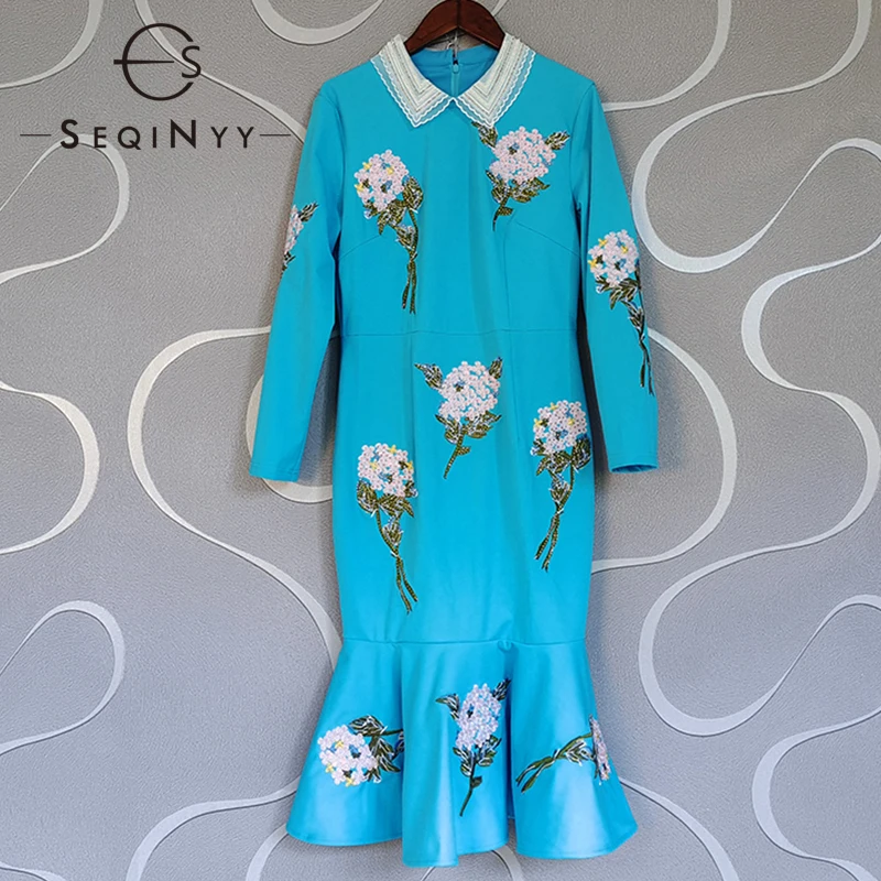 SEQINYY Elegant Knee Dress Autumn Spring New Fashion Design Women Runway Embroidery Hydrangea Flowers Beading Slim Trumpet
SEQINYY Elegant Knee Dress Autumn Spring New Fashion Design Women Runway Embroidery Hydrangea Flowers Beading Slim Trumpet