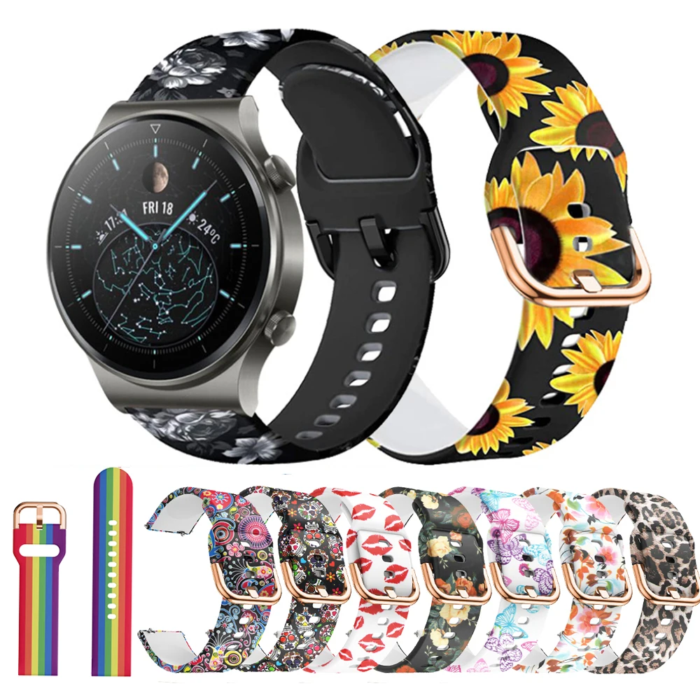 Ремешок силиконовый для Huawei Watch GT 2 Pro спортивный браслет с радужным принтом
