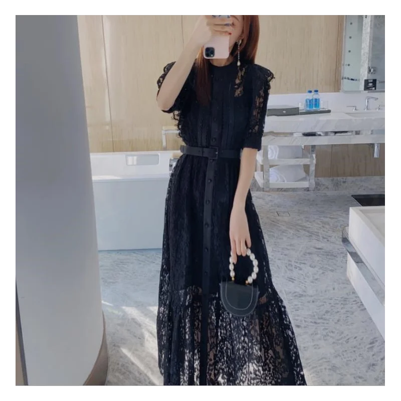 SP Long Lace Single-breasted Dress Women Summer Hollow Hook Flower Ruffles Patchwork Short Sleeve Mid Lace Tight Dress -40
SP Long Lace Single-breasted Dress Women Summer Hollow Hook Flower Ruffles Patchwork Short Sleeve Mid Lace Tight Dress -40