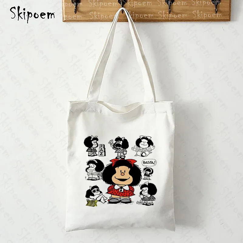 

Mafalda хорошо продаются на плечо холщовая хозяйственная сумка-тоут сумки готика, Харадзюку С героями мультфильмов в стиле «панк» больших Ёмко...