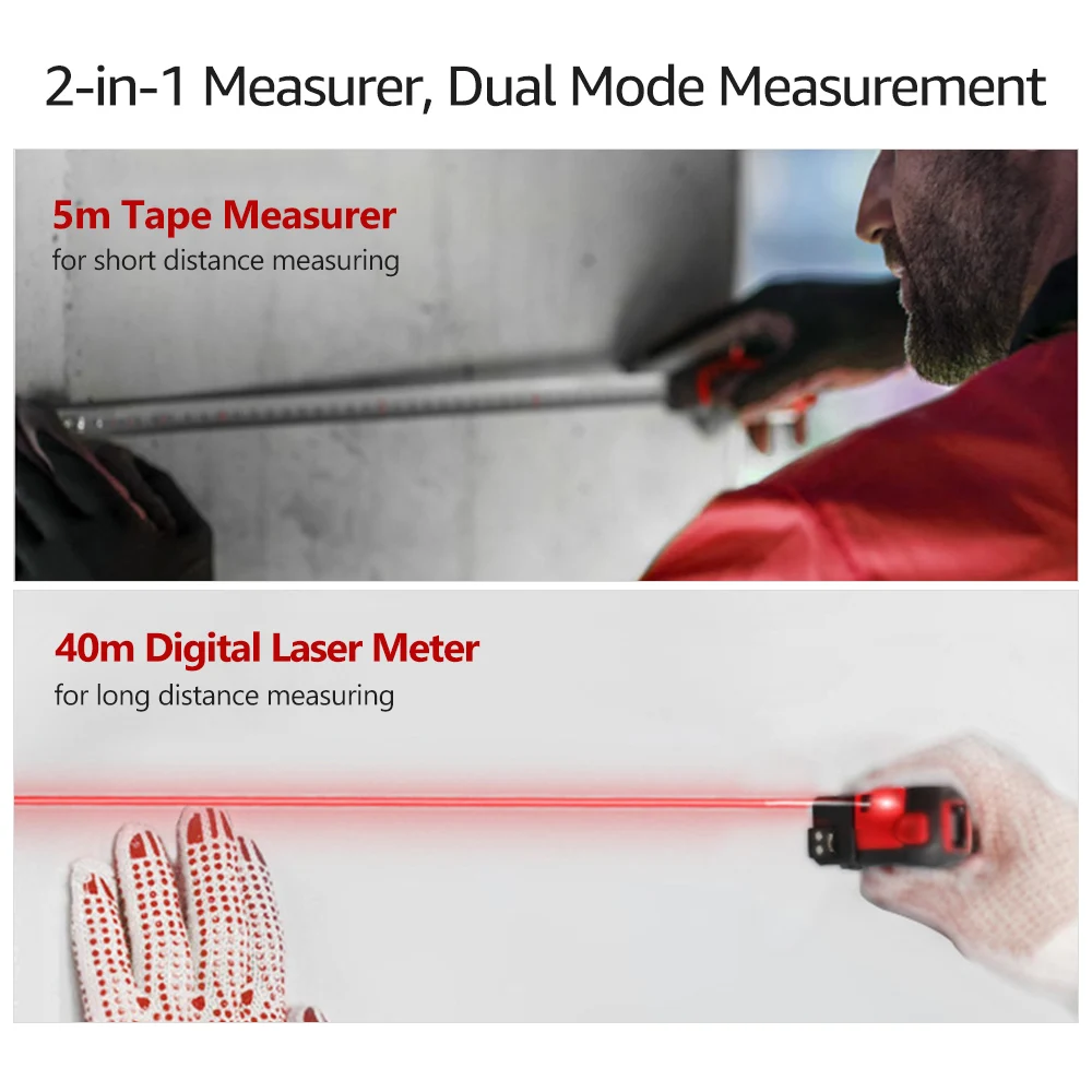 UNI-T LM40T Distance Meter 2-in-1 Digital Laser Distance Rangefinder Gauge Infrared Range Finder Tapeline LCD 40m Laser Ruler
UNI-T LM40T Distance Meter 2-in-1 Digital Laser Distance Rangefinder Gauge Infrared Range Finder Tapeline LCD 40m Laser Ruler