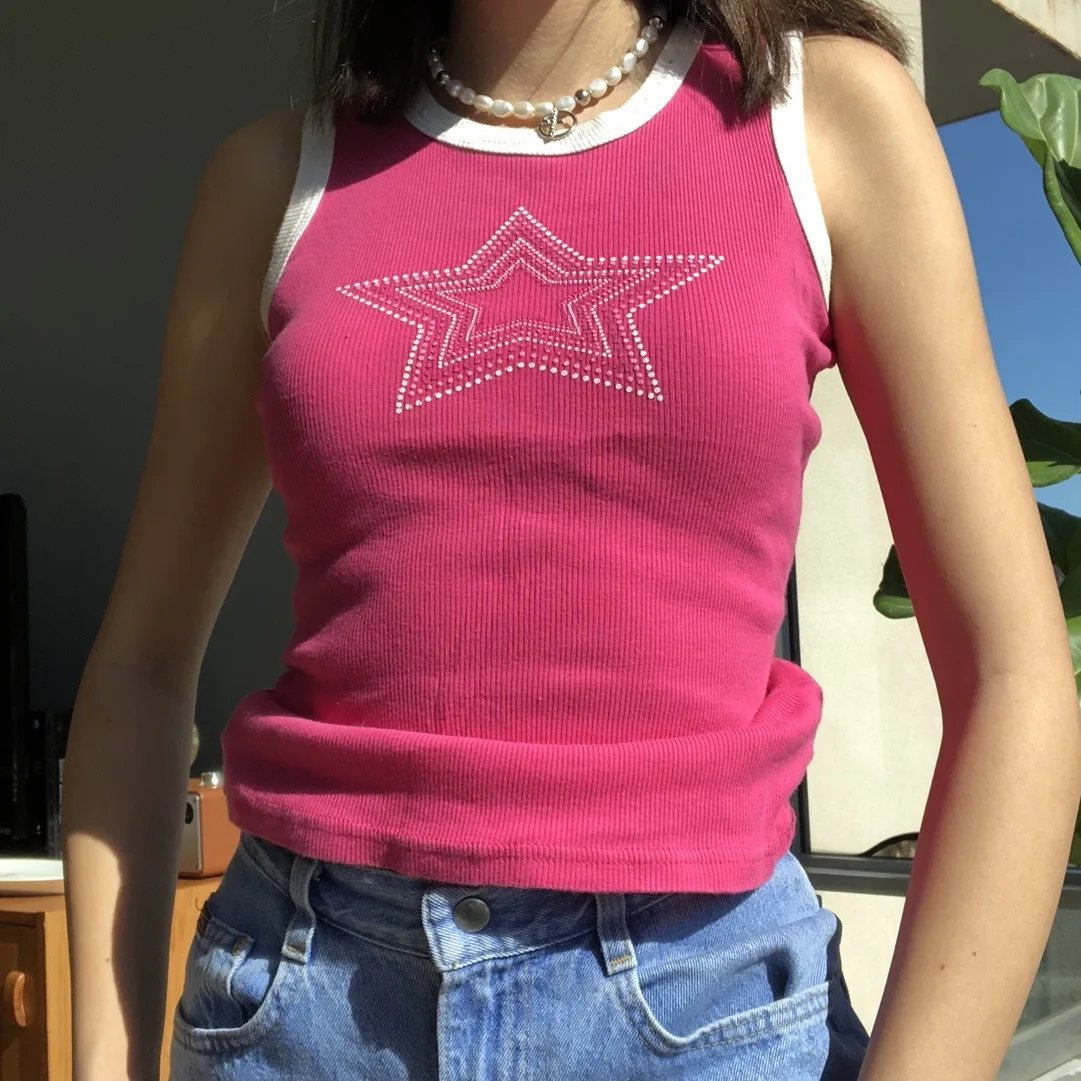 Pink Print Vest Sexy Tops for Women Streetwear 2022 Sleeveless Ribbed Knit Vest Top Cropped Feminino Tight Waist Bottoming Top
Pink Print Vest Sexy Tops for Women Streetwear 2022 Sleeveless Ribbed Knit Vest Top Cropped Feminino Tight Waist Bottoming Top