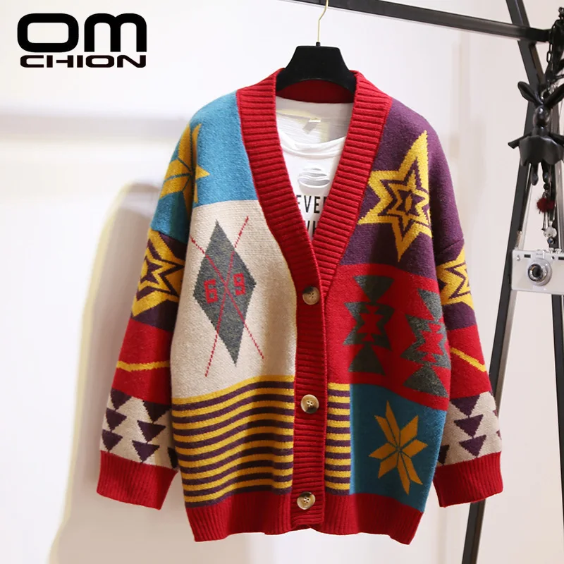 OMCHION Casaco Feminino 2021 Winter Korean Knit Coat Women V Neck Loose Thick Cardigan Geometric Vintage Oversized Sweater LP187
OMCHION Casaco Feminino 2021 Winter Korean Knit Coat Women V Neck Loose Thick Cardigan Geometric Vintage Oversized Sweater LP187