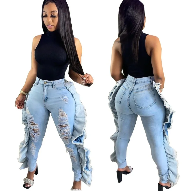 Hollow Out Ripped Jeans for Women Sexy Hole Tassels Denim Pants Pocket Flare Bell Bottom Trousers Streetwear X297
Hollow Out Ripped Jeans for Women Sexy Hole Tassels Denim Pants Pocket Flare Bell Bottom Trousers Streetwear X297