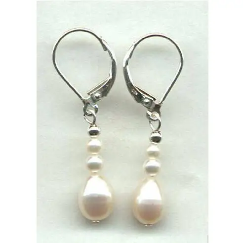 

Favorite Pearl Dangle Earrings 4-9mm White Genuine Freshwater Pearls S925 Sterling Silver Leverback Hook Fine Women Gift