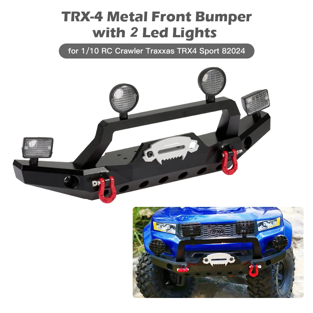TRX-4 металлический передний бампер с 2 светодиодами для 1/10 RC Гусеничный Traxxas TRX4 Sport