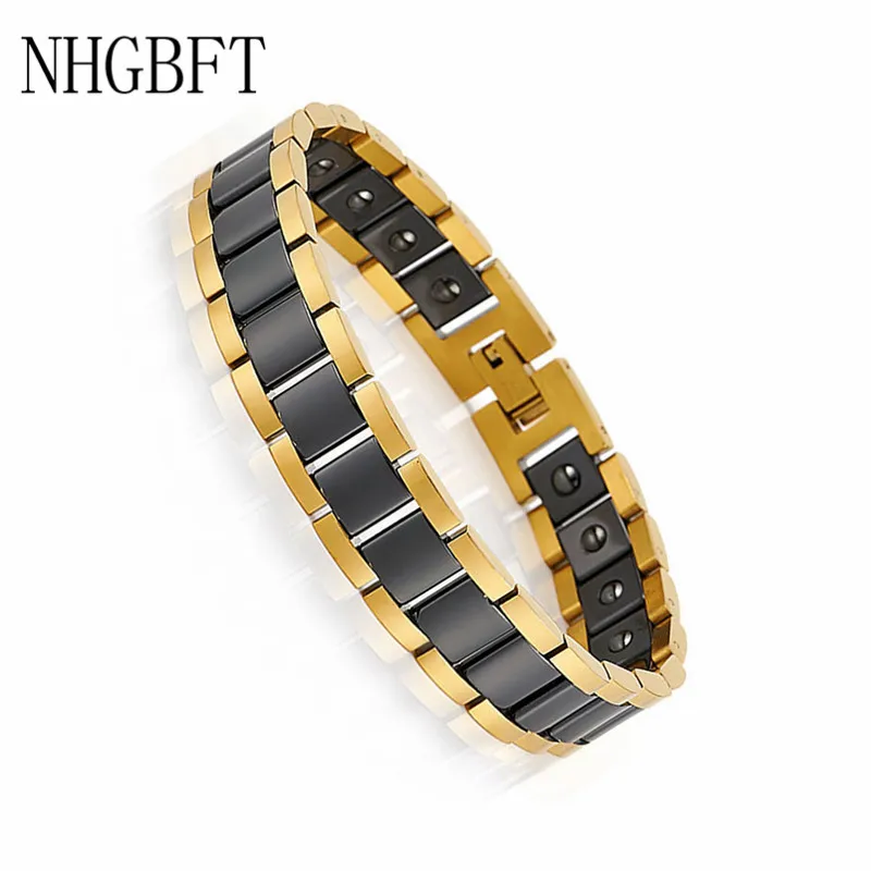 NHGBFT Mens Gold Black Ceramic Bracelets For Women Stainless steel Bio Magnetic Germanium Health Bracelets Hand Chain
NHGBFT Mens Gold Black Ceramic Bracelets For Women Stainless steel Bio Magnetic Germanium Health Bracelets Hand Chain