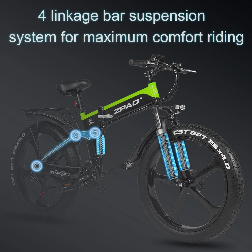 Складной электрический велосипед ZPAO с толстыми шинами 26 дюймов x 4 0 1000 Вт 48 В