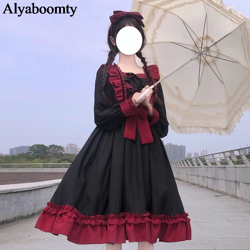 Japanese Lolita Style Autumn Spring Women Lolita Dress Square Collar Contrast Color Bow Princess Dress Cute Kawaii Ruffles Dress
Japanese Lolita Style Autumn Spring Women Lolita Dress Square Collar Contrast Color Bow Princess Dress Cute Kawaii Ruffles Dress