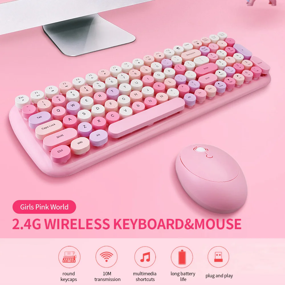2.4G Wireless Keyboard&Mouse Combo 100 Key Round Keycaps Ergonomic design Mixed Color Mini Girls Keyboard for Laptop Office use
2.4G Wireless Keyboard&Mouse Combo 100 Key Round Keycaps Ergonomic design Mixed Color Mini Girls Keyboard for Laptop Office use