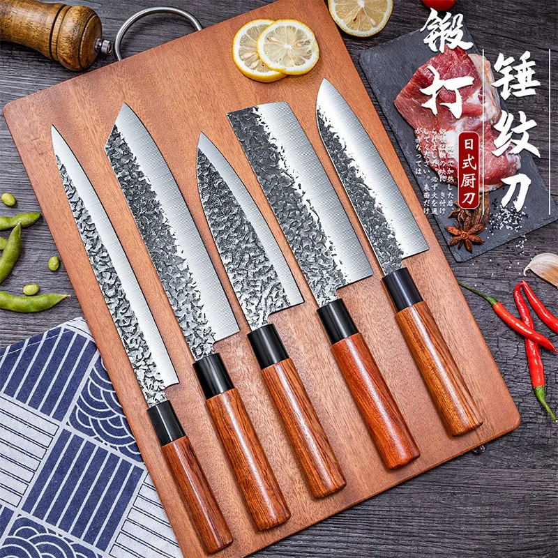

Набор японских ножей шеф-повара, кованый нож сантоку из нержавеющей стали для мяса, мясника, лосося, рыбы, Профессиональный кухонный нож