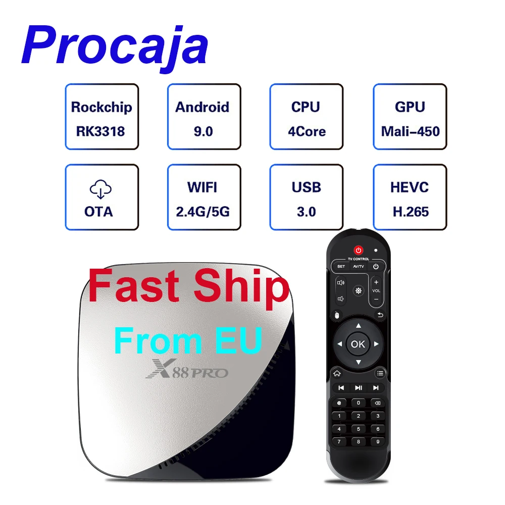 ТВ приставка Procaja X88 Pro Android 9 0 X88Pro TV BOX 4G RAM 64G Google голосовой помощник Rockchip RK3318