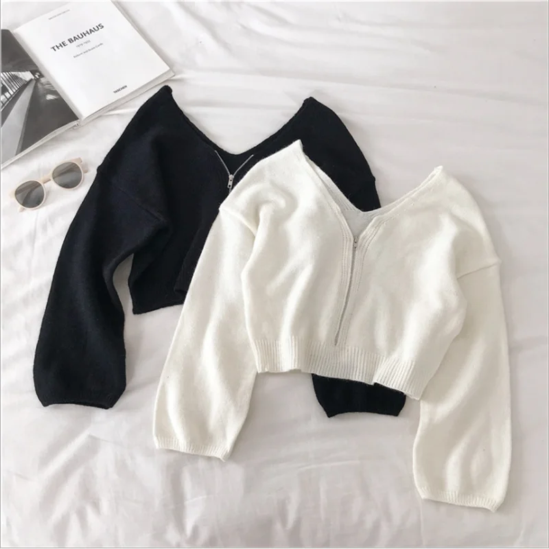 Winter Long Sleeve Tops For Women Casual Chic Zipper Knitted Sweater Women White Black Korean Short Sweaters Womens 2020 Autumn
Winter Long Sleeve Tops For Women Casual Chic Zipper Knitted Sweater Women White Black Korean Short Sweaters Womens 2020 Autumn
