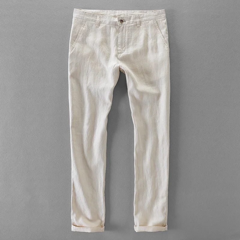 Pantalones informales de lino puro para hombre, pantalones largos de marca a la moda, de negocios, 100%
Pantalones informales de lino puro para hombre, pantalones largos de marca a la moda, de negocios, 100%
