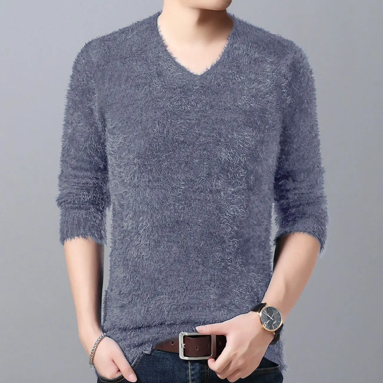 Cow Black Sweater Men's V-neck Thickened Warm Knitted Winter Korean Student Slim Elastic Base Coat Streetwear Gengar Genuine Hot
Cow Black Sweater Men's V-neck Thickened Warm Knitted Winter Korean Student Slim Elastic Base Coat Streetwear Gengar Genuine Hot