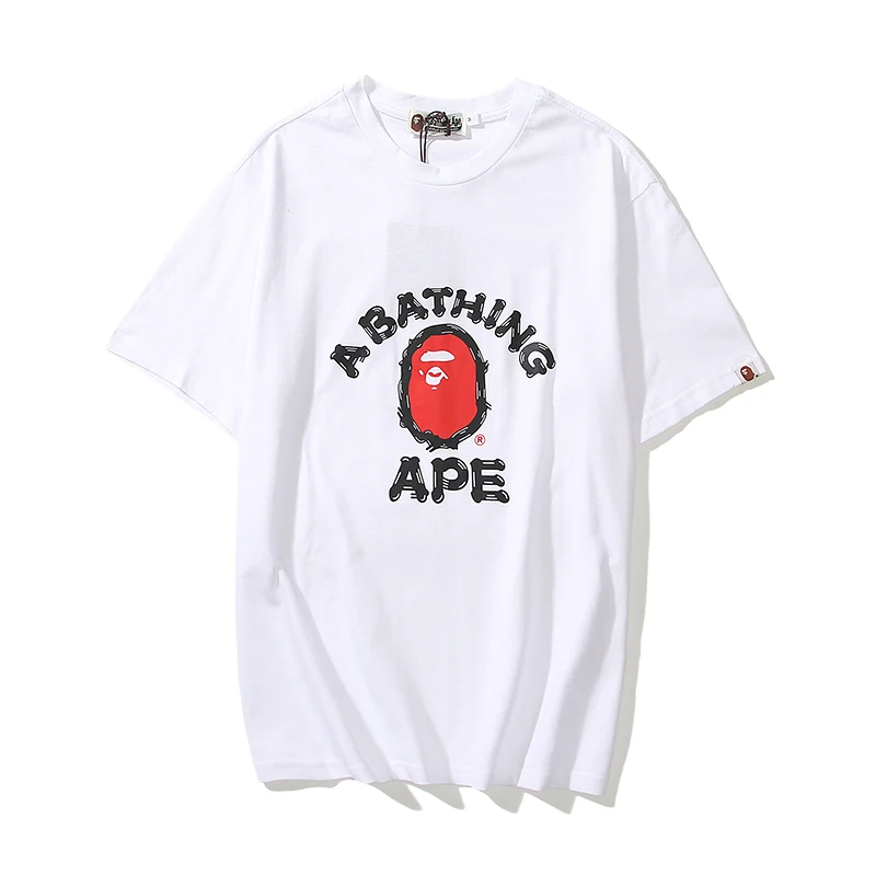 Red Short Sleeve T-Shirt with Red Ape Head Letters Black & White M-3XL