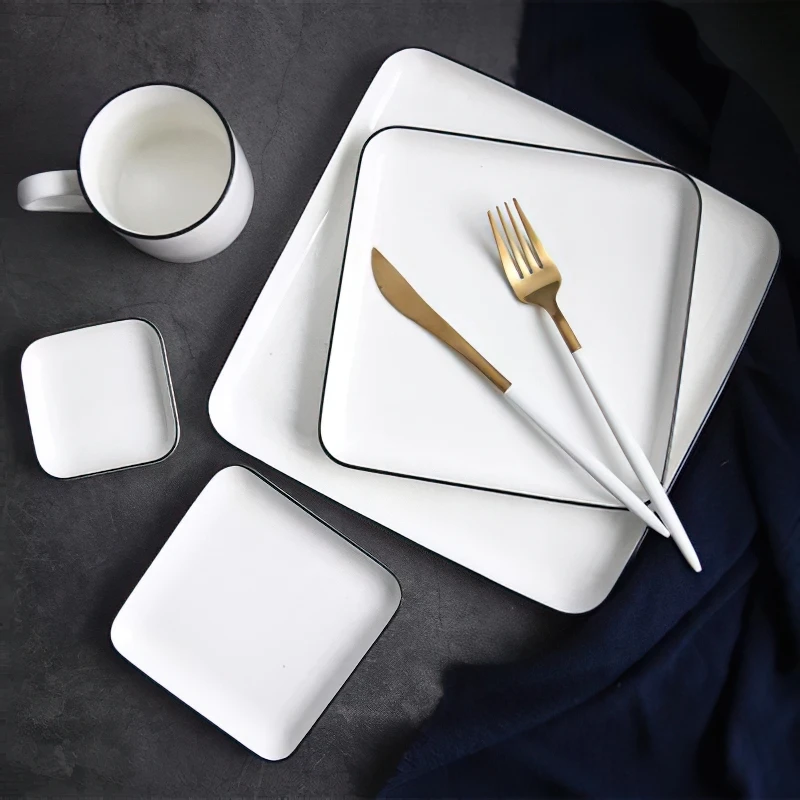 1pcs Ceramic Plate Nordic Black Border 8/10 Inch White Square Dish Bone China Tableware Household Kitchen Supplies Dinnerware
1pcs Ceramic Plate Nordic Black Border 8/10 Inch White Square Dish Bone China Tableware Household Kitchen Supplies Dinnerware