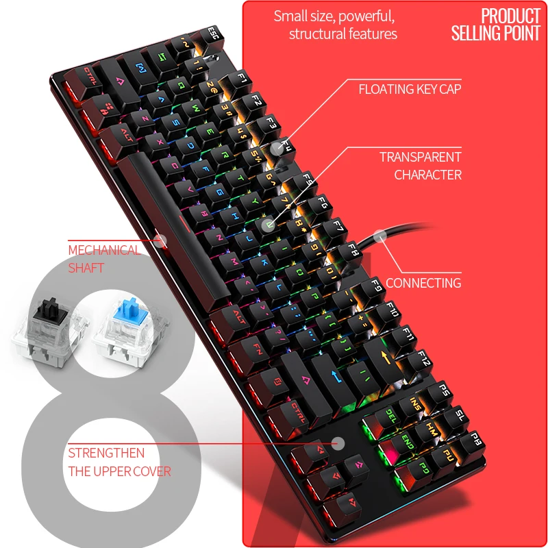 Механическая клавиатура K400 механическая 87 клавиш USB светящаяся синяя и черная