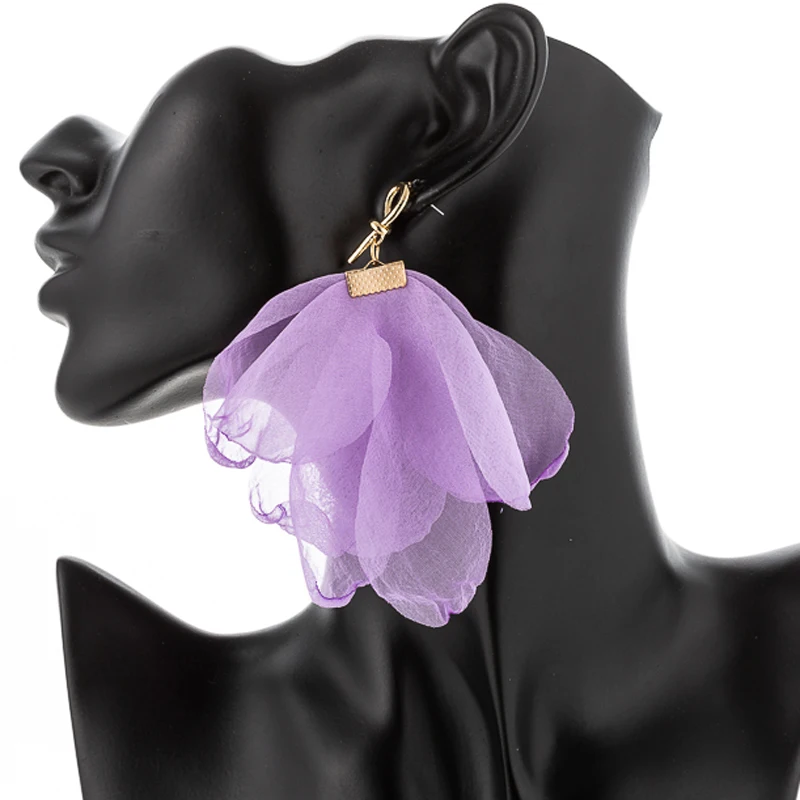 

MINHIN Graceful Chiffon Flower Earrings Wedding Jewelry DIY Charming Dangle Earrings for Women Party Accessories