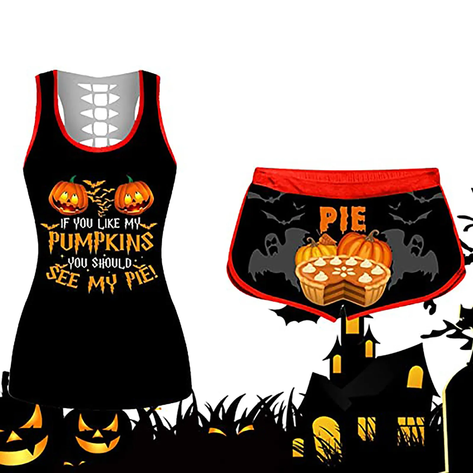 Shorts Sets for Women Top 2 Piece Set Plus Size Summer 2021 Halloween Tank Tops Set Pumpkin Playsuits Shorts костюм женский
Shorts Sets for Women Top 2 Piece Set Plus Size Summer 2021 Halloween Tank Tops Set Pumpkin Playsuits Shorts костюм женский