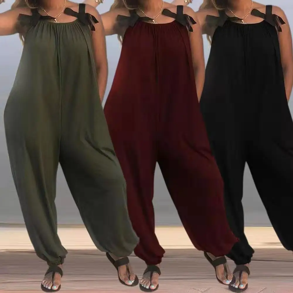 Women's Solid Loose Jumpsuit Casual Fashion Bowknot Shoulder Strap Suspender Jumpsuit Sleeveless Loose Romper Pants
Women's Solid Loose Jumpsuit Casual Fashion Bowknot Shoulder Strap Suspender Jumpsuit Sleeveless Loose Romper Pants