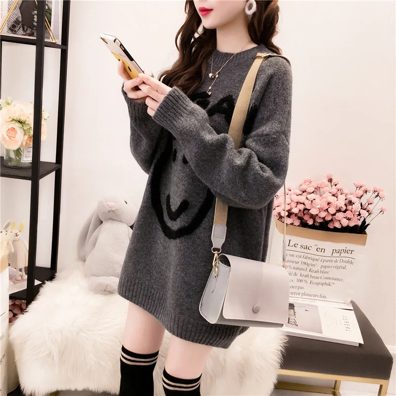 Girl Round Neck Loose Knit Sweater Female Long Sleeve Cartoon Smiley Lazy Wind Pullover Sweater Women Ruched 2020 Spring
Girl Round Neck Loose Knit Sweater Female Long Sleeve Cartoon Smiley Lazy Wind Pullover Sweater Women Ruched 2020 Spring
