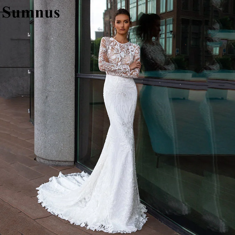 Sumnus 2021 Lace Mermaid Wedding Gowns O Neck Long Sleeves Vintage Bridal Dress luxury Modest Wedding Dresses
Sumnus 2021 Lace Mermaid Wedding Gowns O Neck Long Sleeves Vintage Bridal Dress luxury Modest Wedding Dresses