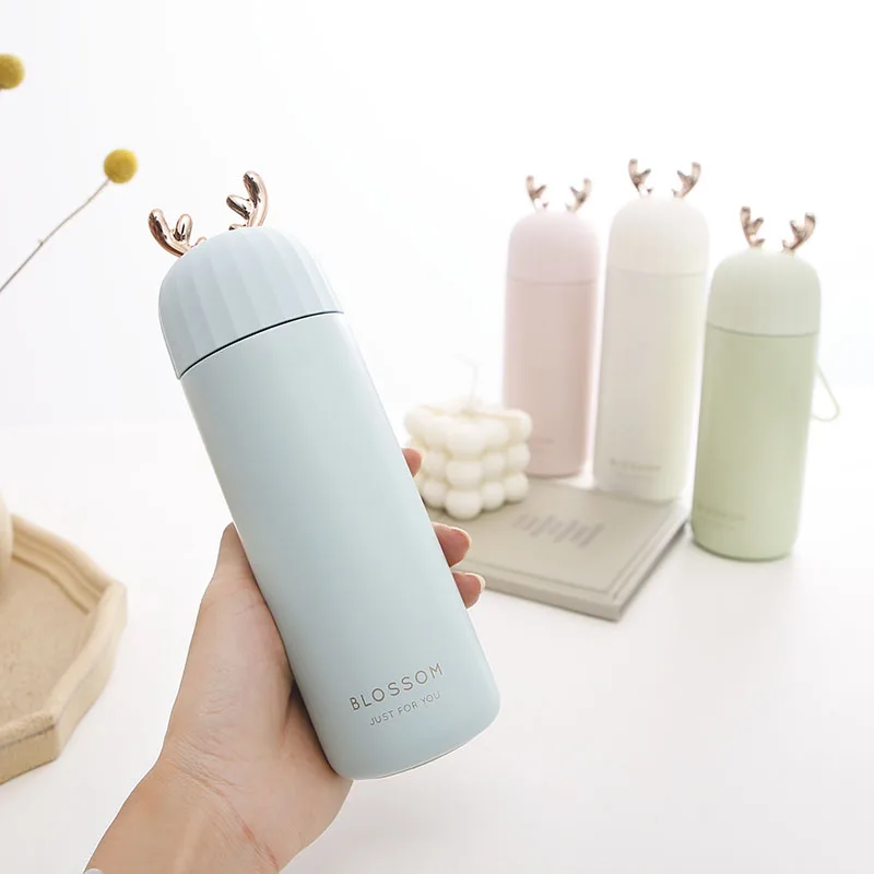 

350ML Lovely Antler Thermos Water Bottle 304 Stainless Steel For Boys Girl Gift Blue Pink Vacuum Flask Coffee mug insulated Cup