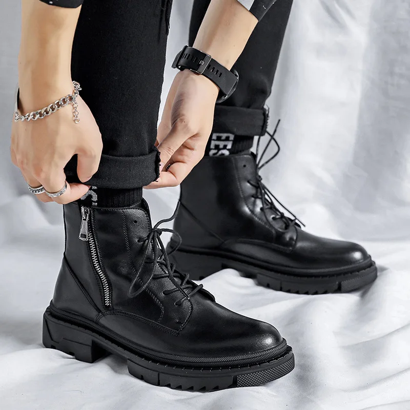 Men Streetwear Casual Thick Sole Zipper Leather Motorcycle Boots Shoes Autumn Winter High Street Hipster Man Boots Shoes
Men Streetwear Casual Thick Sole Zipper Leather Motorcycle Boots Shoes Autumn Winter High Street Hipster Man Boots Shoes