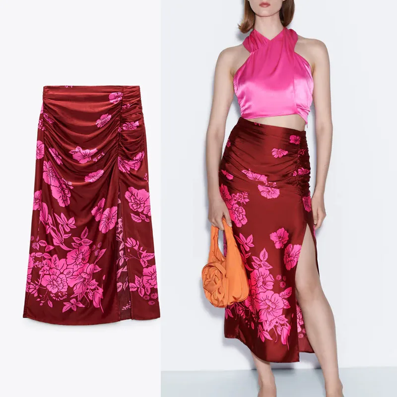 2021 Floral Print Draped Midi Skirt Women High Waist Gathered Vintage Summer Skirts Female Chic Back Zip Ruching Skirts
2021 Floral Print Draped Midi Skirt Women High Waist Gathered Vintage Summer Skirts Female Chic Back Zip Ruching Skirts