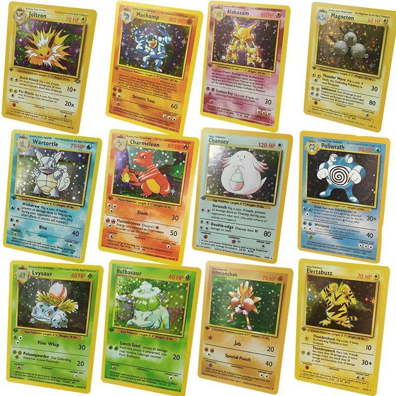 12 pcs DIY 1996 POKEMON CARD Charizard Bulbasaur Pikachu Machamp Electabuzz Chansey game collection card children's toy gift
12 pcs DIY 1996 POKEMON CARD Charizard Bulbasaur Pikachu Machamp Electabuzz Chansey game collection card children's toy gift