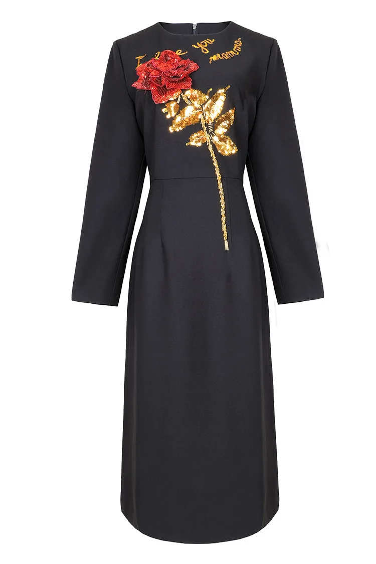 Autumn Women's O Neck Long Sleeves Sequined Appliques Roses Elegant Straight Fashion Runway Designer Dresses
Autumn Women's O Neck Long Sleeves Sequined Appliques Roses Elegant Straight Fashion Runway Designer Dresses