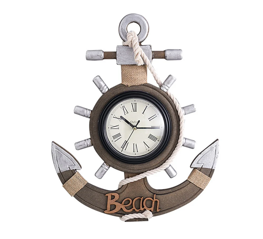 

Anchor Clock Beach Sea Theme Nautical Ship Wheel Rudder Steering Wheel Decor Wall Hanging Decoration