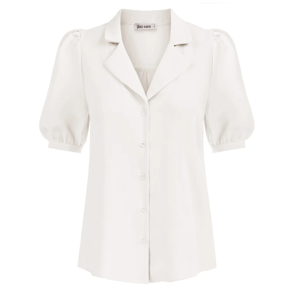 Casual Summer Shirts Women Notch Lapel Shirt Puffed Short Sleeves Button Placket Pleated Back Tops Clothing Fashion Blouses New
Casual Summer Shirts Women Notch Lapel Shirt Puffed Short Sleeves Button Placket Pleated Back Tops Clothing Fashion Blouses New