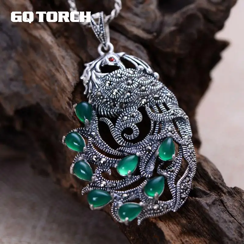 Real Pure 925 Sterling Silver Peacock Natural Gemstone Pendants For Women Inlaid Green Chalcedony Marcasite
Real Pure 925 Sterling Silver Peacock Natural Gemstone Pendants For Women Inlaid Green Chalcedony Marcasite