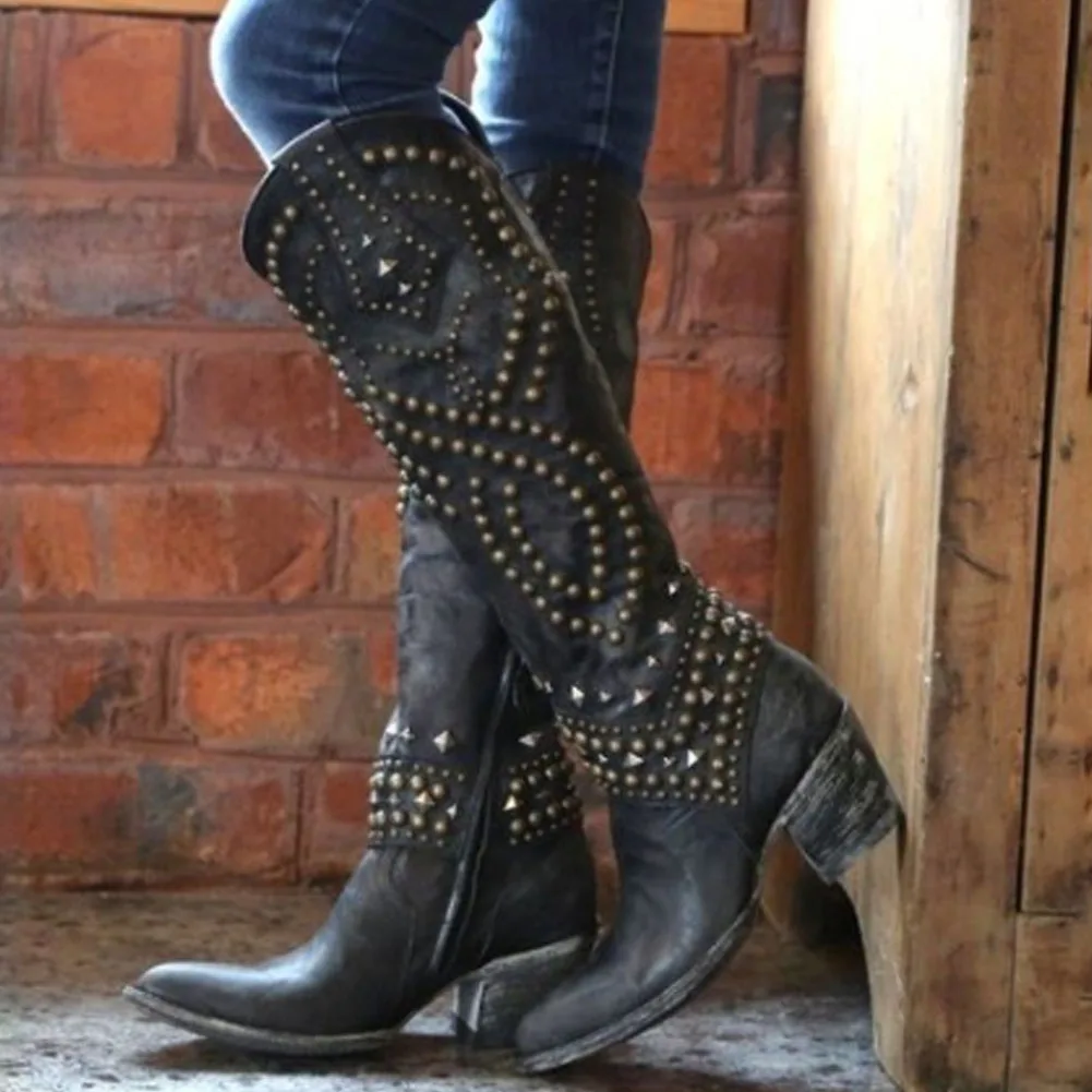 BONJOMARISA Brand Vintage Retro Round Toe Chunky Heel Mid Calf Western Boots For Women 2021 High Quality Metal Riding Boots
BONJOMARISA Brand Vintage Retro Round Toe Chunky Heel Mid Calf Western Boots For Women 2021 High Quality Metal Riding Boots