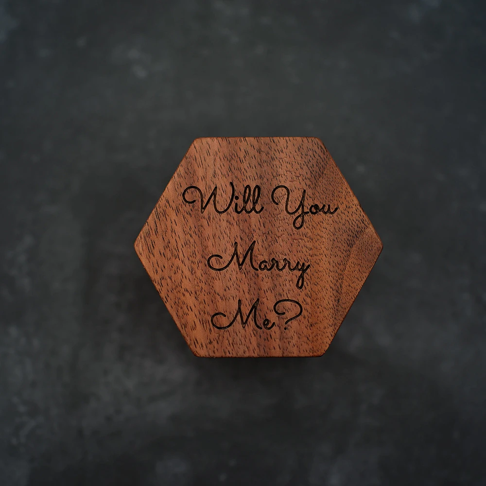 Will You Marry Me Engraved Ring Box Handmade Rustic Natural Black Walnut Wood Proposal Engagement Hexagon Small Ring Holder
Will You Marry Me Engraved Ring Box Handmade Rustic Natural Black Walnut Wood Proposal Engagement Hexagon Small Ring Holder