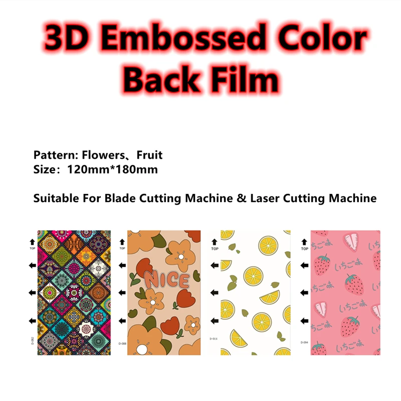 10pcs 3D Embossed Color Back Film For Blade Cutting Machine Flowers Fruit Decorative Back Cover Sticker For iPhone Film Cutter 
10pcs 3D Embossed Color Back Film For Blade Cutting Machine Flowers Fruit Decorative Back Cover Sticker For iPhone Film Cutter