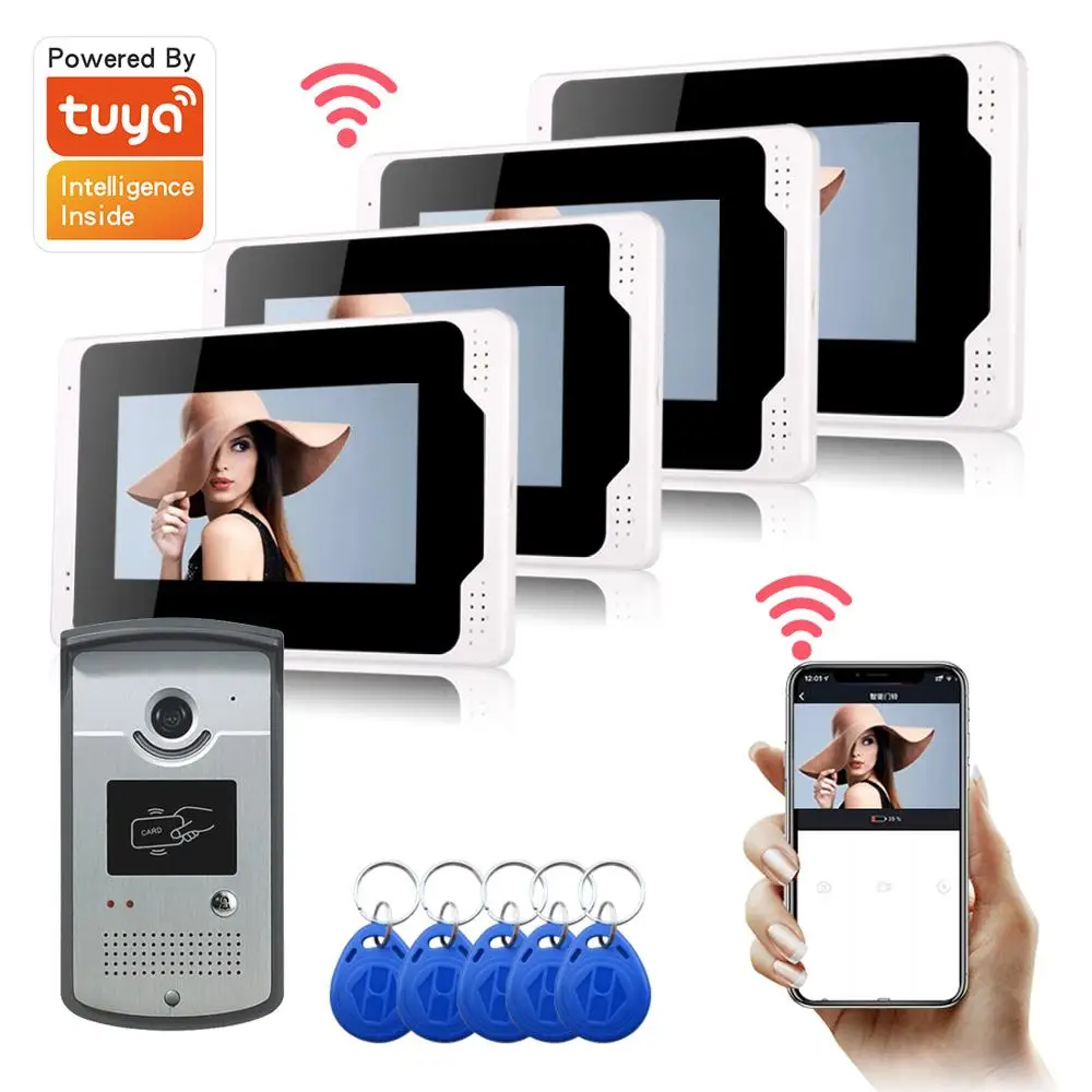 Tuya APP Unlock 4 Apartment Door Intercom 7 inch Monitor WIFI IP Video Door Phone Doorbell Fingerprint Password RFID Camera Kit
Tuya APP Unlock 4 Apartment Door Intercom 7 inch Monitor WIFI IP Video Door Phone Doorbell Fingerprint Password RFID Camera Kit